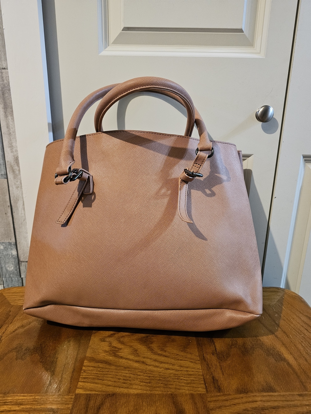 Justfab Elegant Blush Pink Structured Tote Handbag
